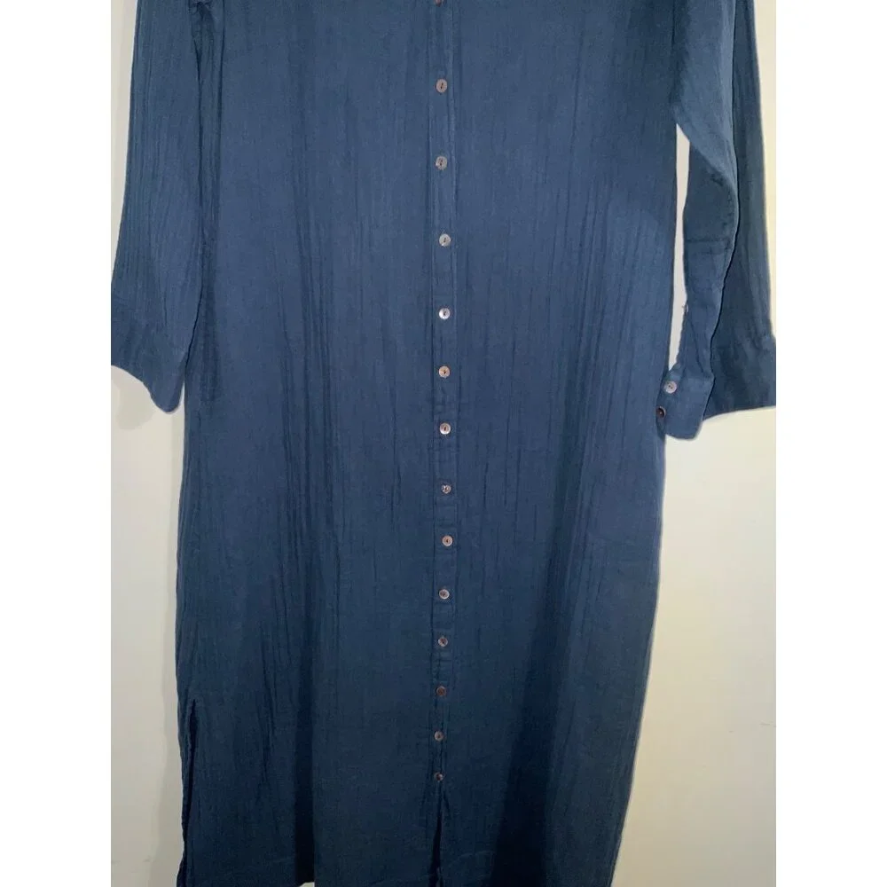 NATURAL LIFE Drew Shirt Dress Cotton Gauze Maxi Pockets in Blue size Small - Picture 5 of 14